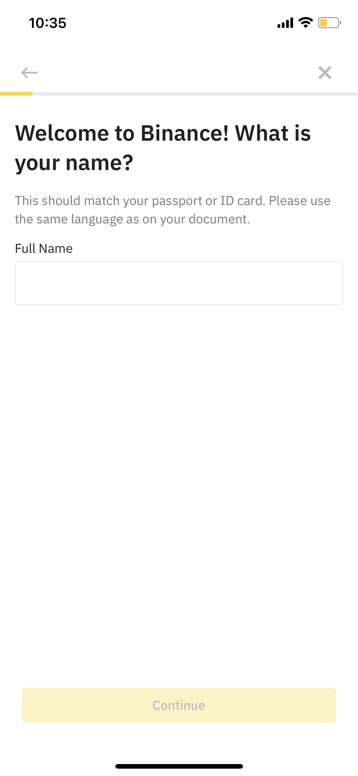 Personal information screen