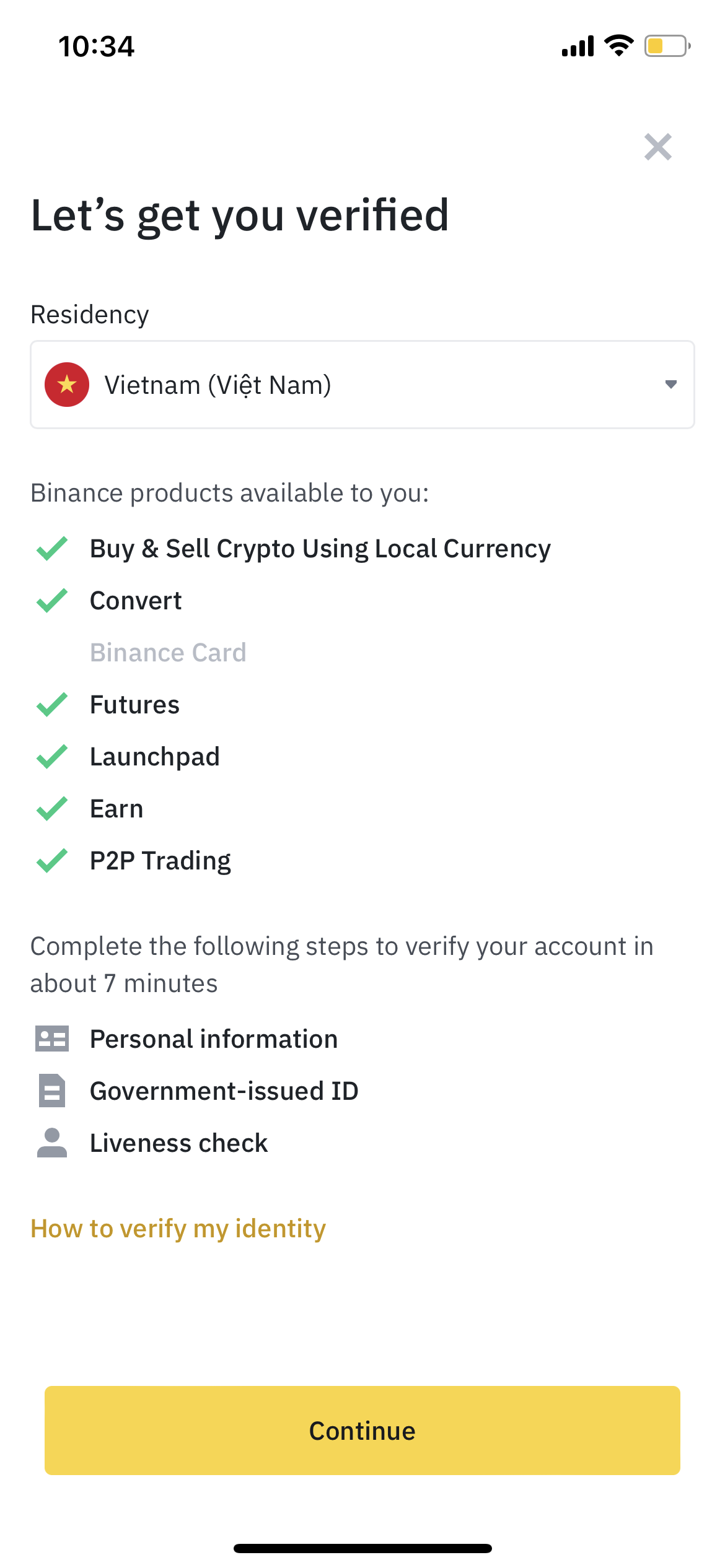 Select country screen